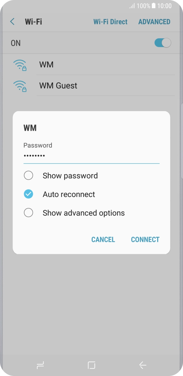 Key in the password for the Wi-Fi network and press CONNECT. Key in the password for the Wi-Fi network and press CONNECT.