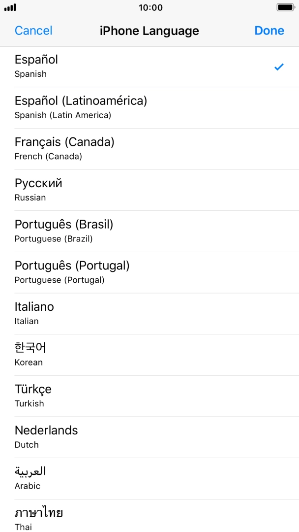 Press Done and follow the instructions on the screen to change to the selected language.