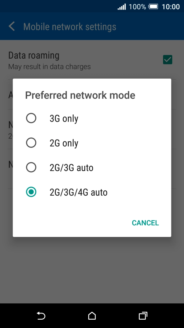 Press the required network mode.