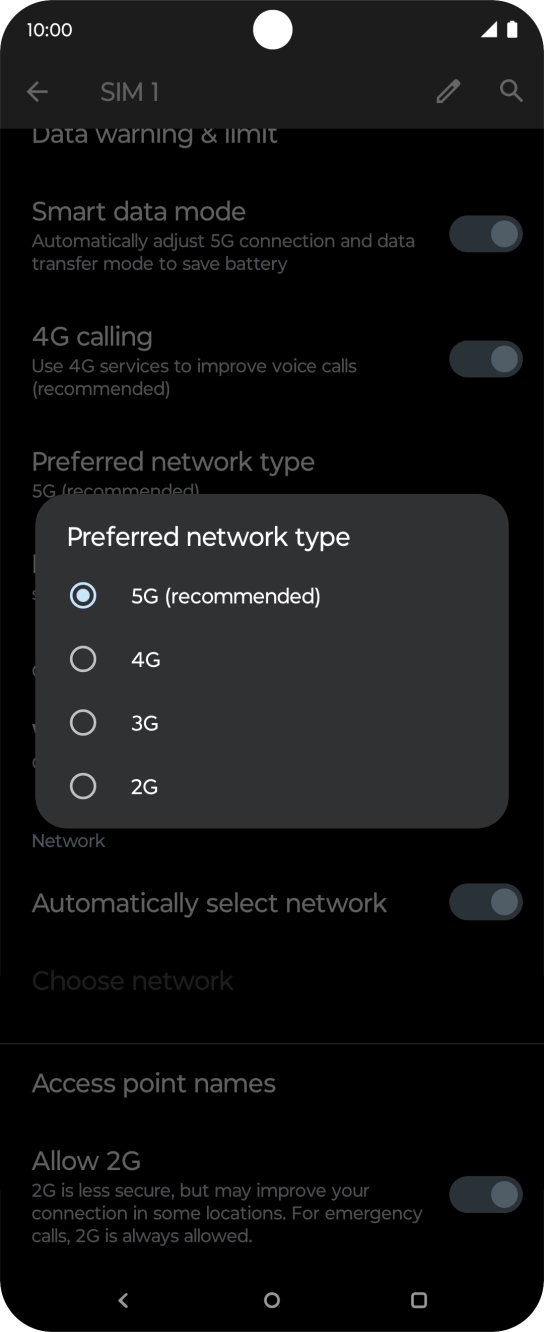 Press the required network mode.
