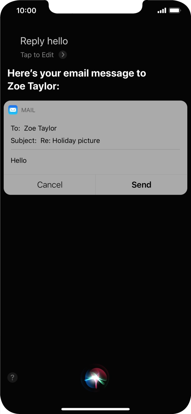 If an application is open on your phone, such as a Mail, you can also use the functions available here, e.g.: REPLY [text].