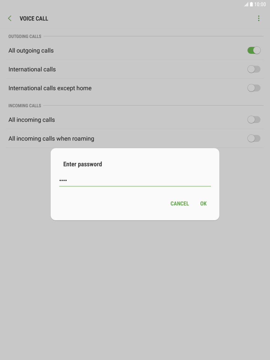 Key in your call barring password and press OK.