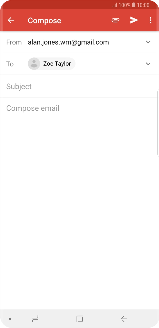 Press Subject and key in the subject for the email.
