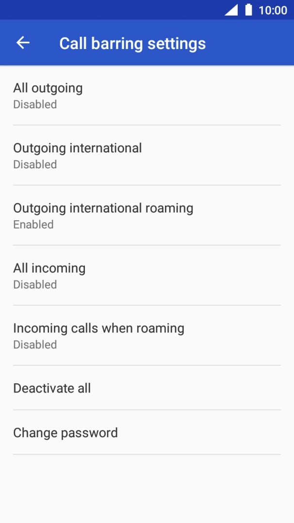 Press the required barring type.