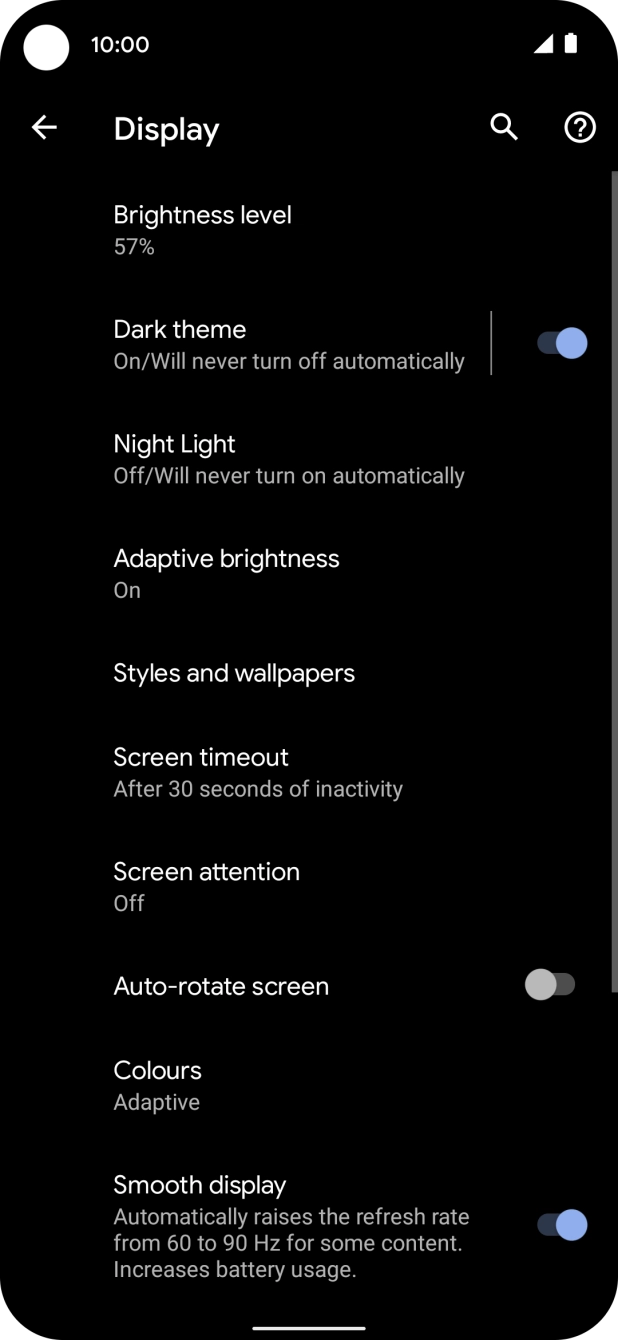 Press Screen timeout.