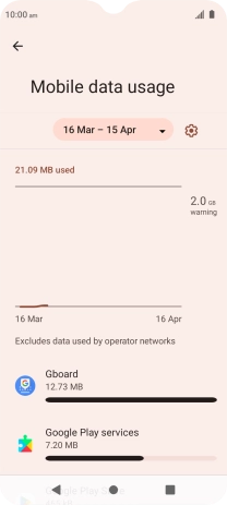 The data usage for each application is displayed below the name of the application. The data usage for each application is displayed below the name of the application.