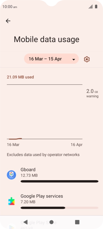 The data usage for each application is displayed below the name of the application. The data usage for each application is displayed below the name of the application.