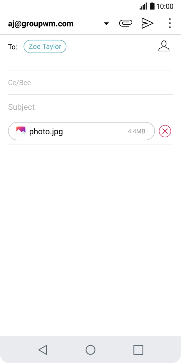 Press Subject and key in the subject of your email.