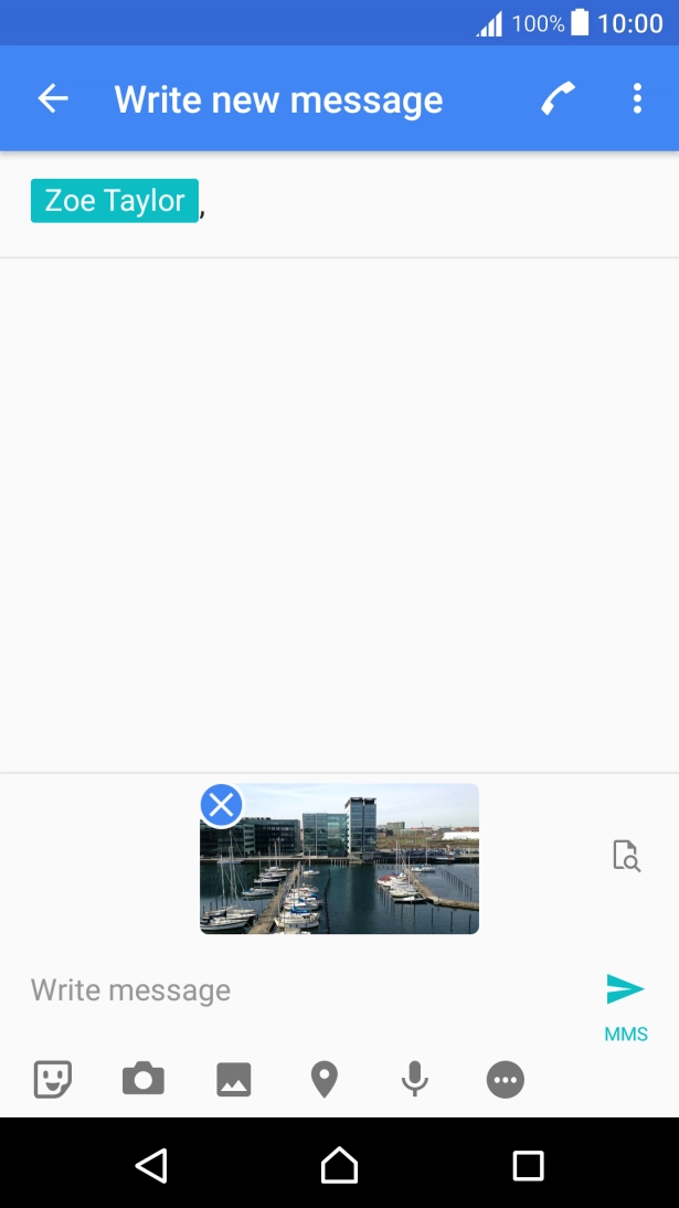 Press the text input field and write the text for your picture message.