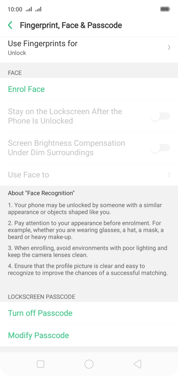 Press Turn off Passcode and key in the current phone lock code.