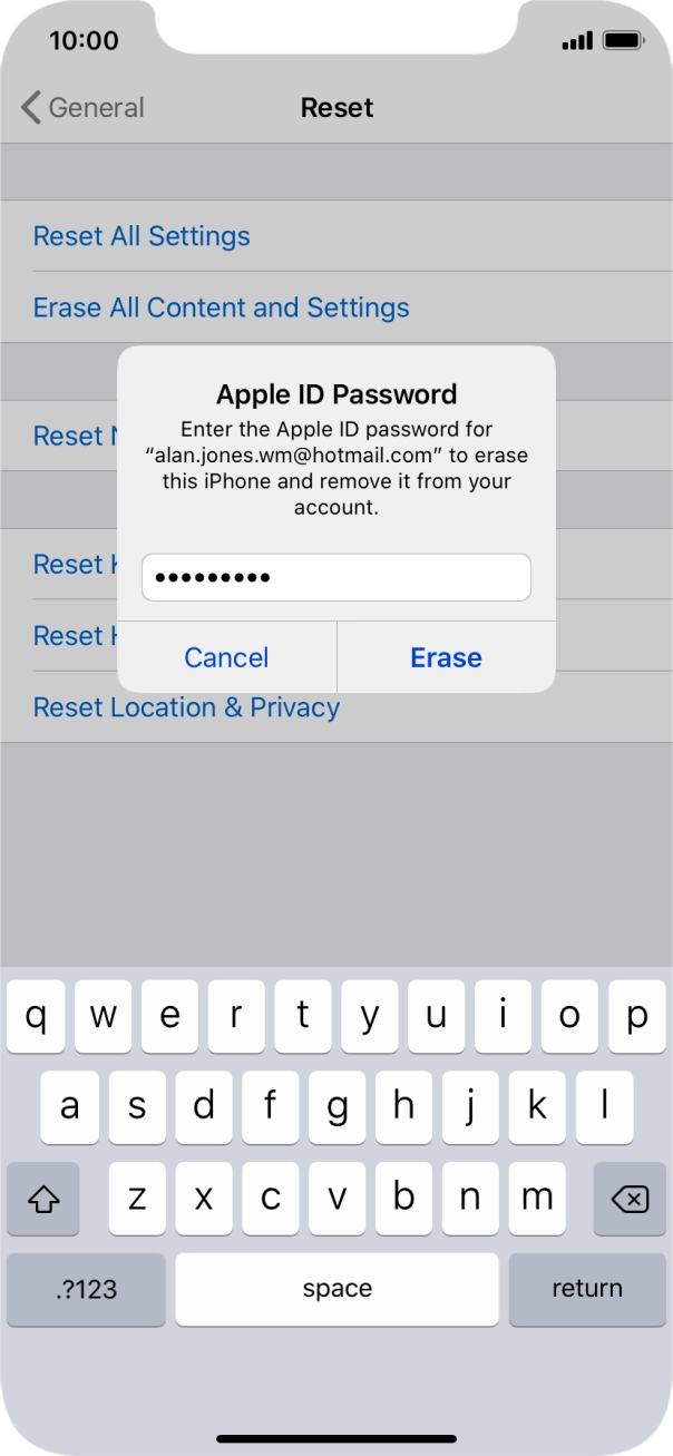 Key in the password for your Apple ID and press Erase. Wait a moment while the factory default settings are restored. Follow the instructions on the screen to set up your phone and prepare it for use. Key in the password for your Apple ID and press Erase. Wait a moment while the factory default settings are restored. Follow the instructions on the screen to set up your phone and prepare it for use.