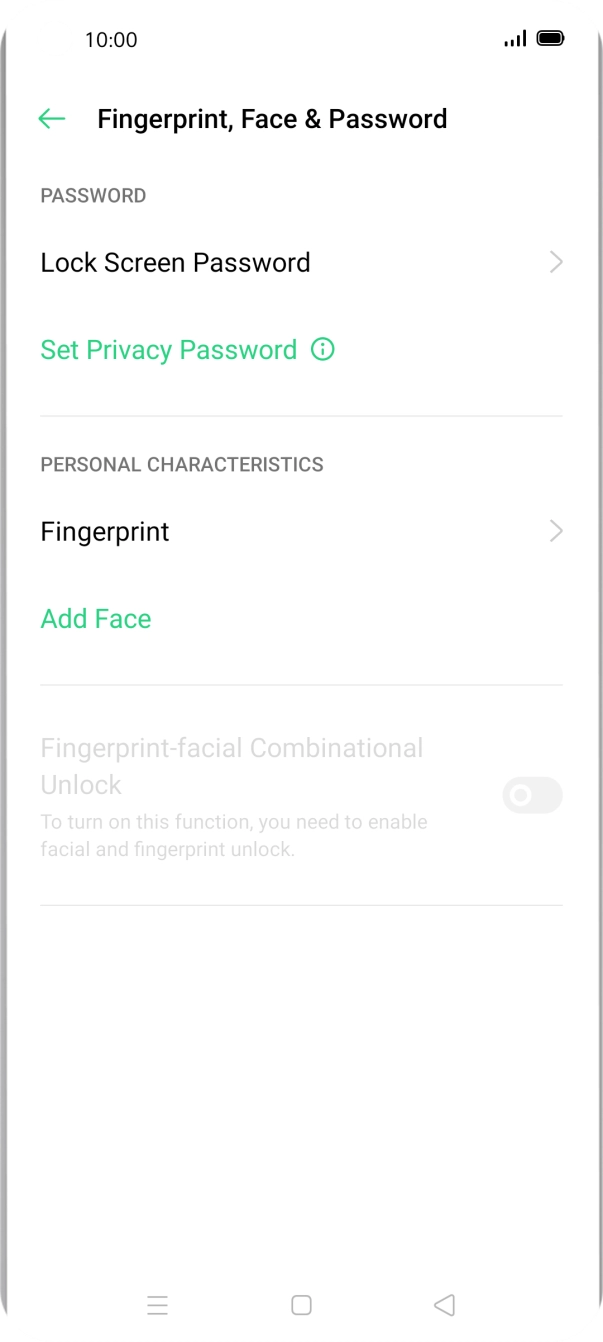 Press Fingerprint and key in the additional phone lock code you created earlier.