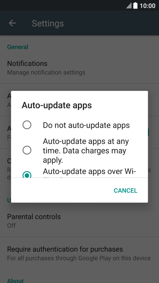 To turn off automatic update of apps, press Do not auto-update apps.