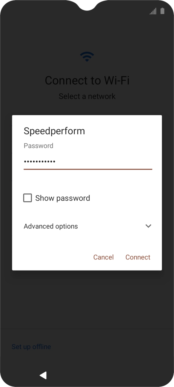 Key in the password for the Wi-Fi network and press Connect.