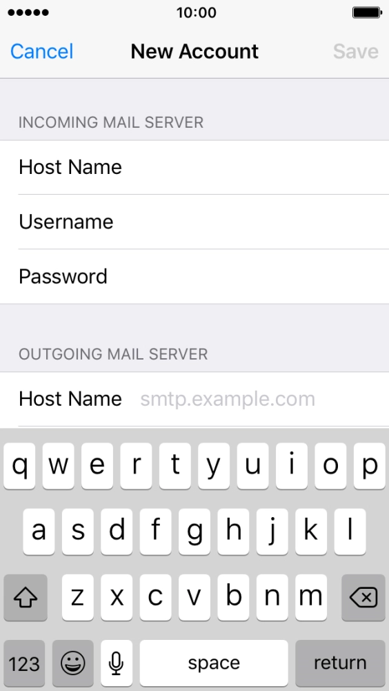 Press Host Name and key in the name of your email provider's outgoing server.