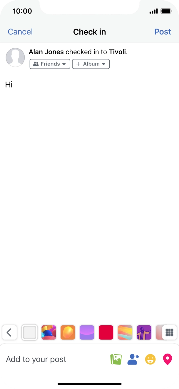 Write the required text and press Post.