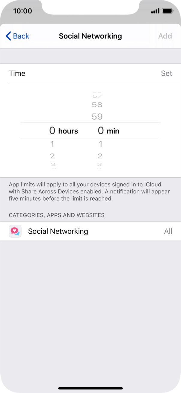 Set the required time limit for use of the selected category.