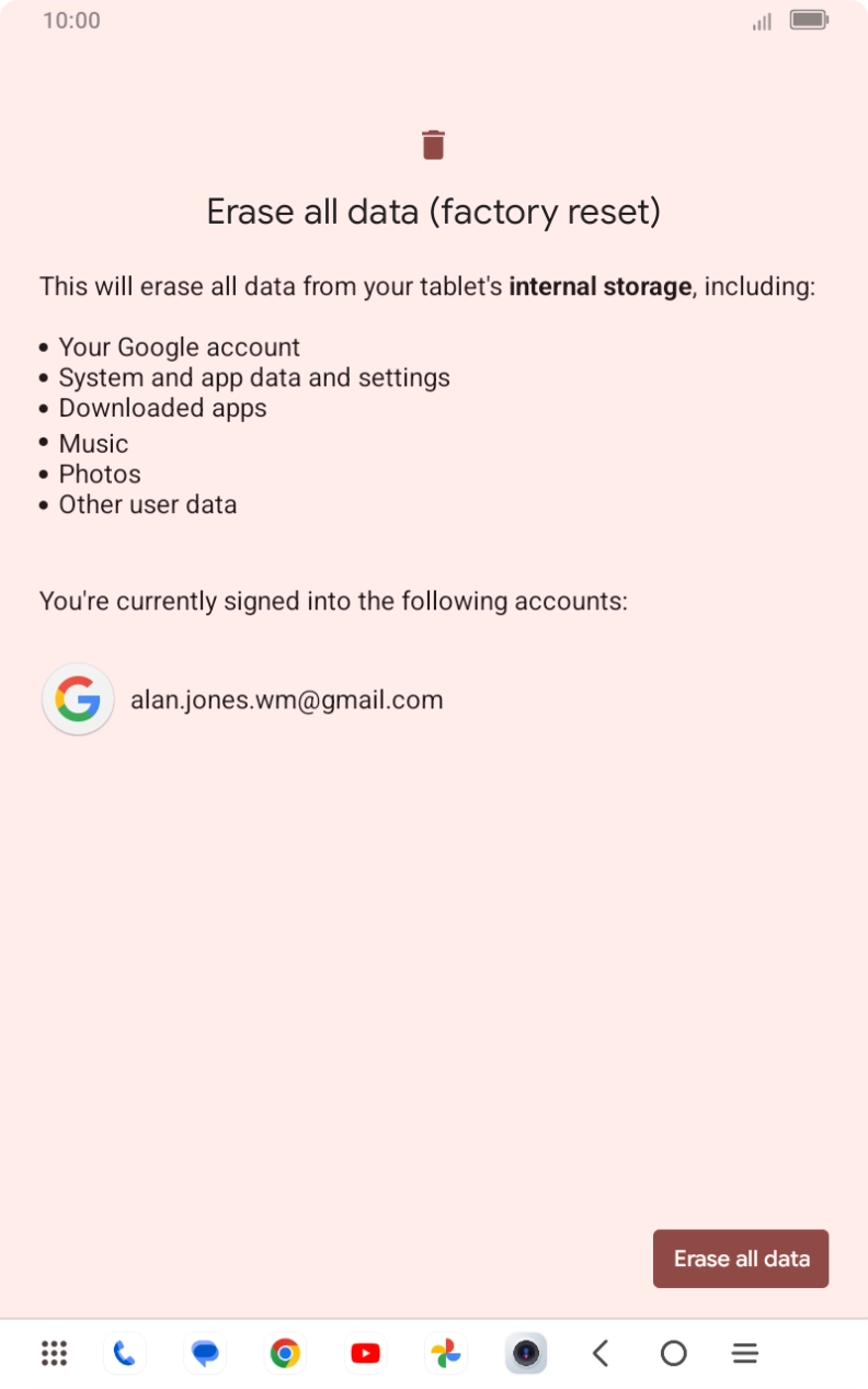 Press Erase all data. Press Erase all data.