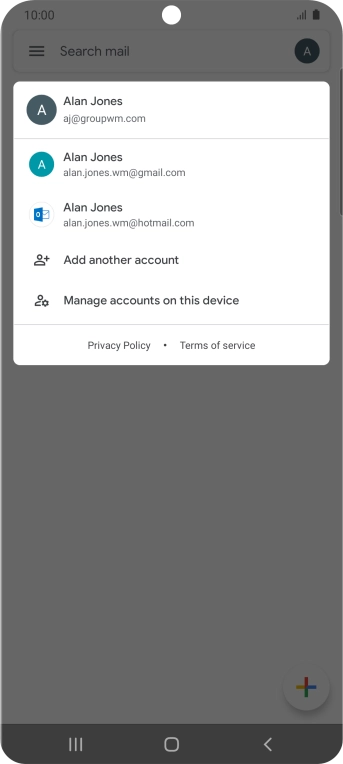 Press the required email account. Press the required email account.