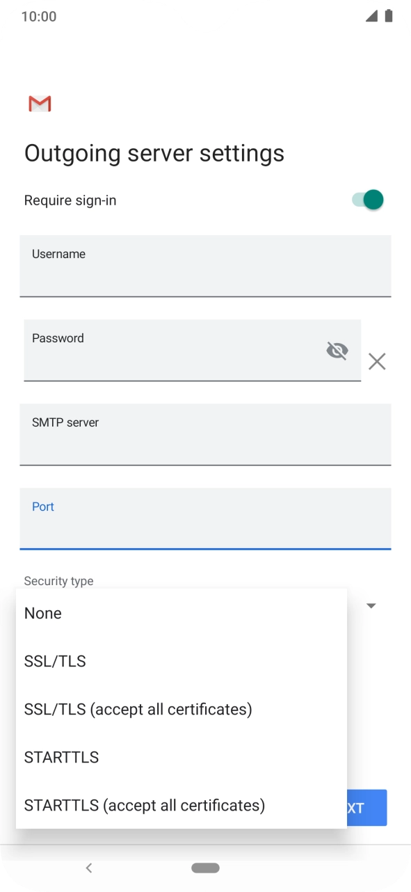 Press SSL/TLS (accept all certificates).
