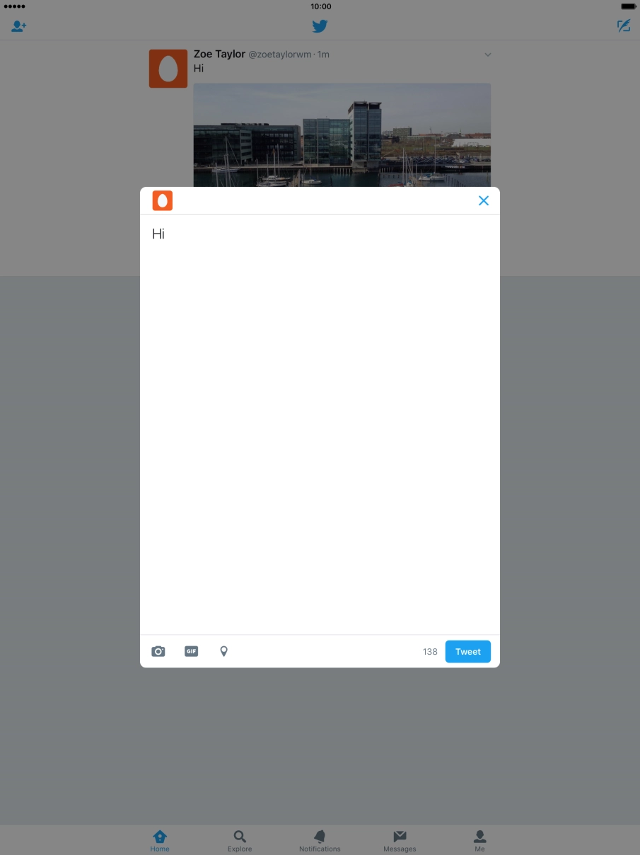 Write the required text and press Tweet.