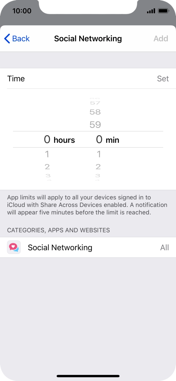 Set the required time limit for use of the selected category.