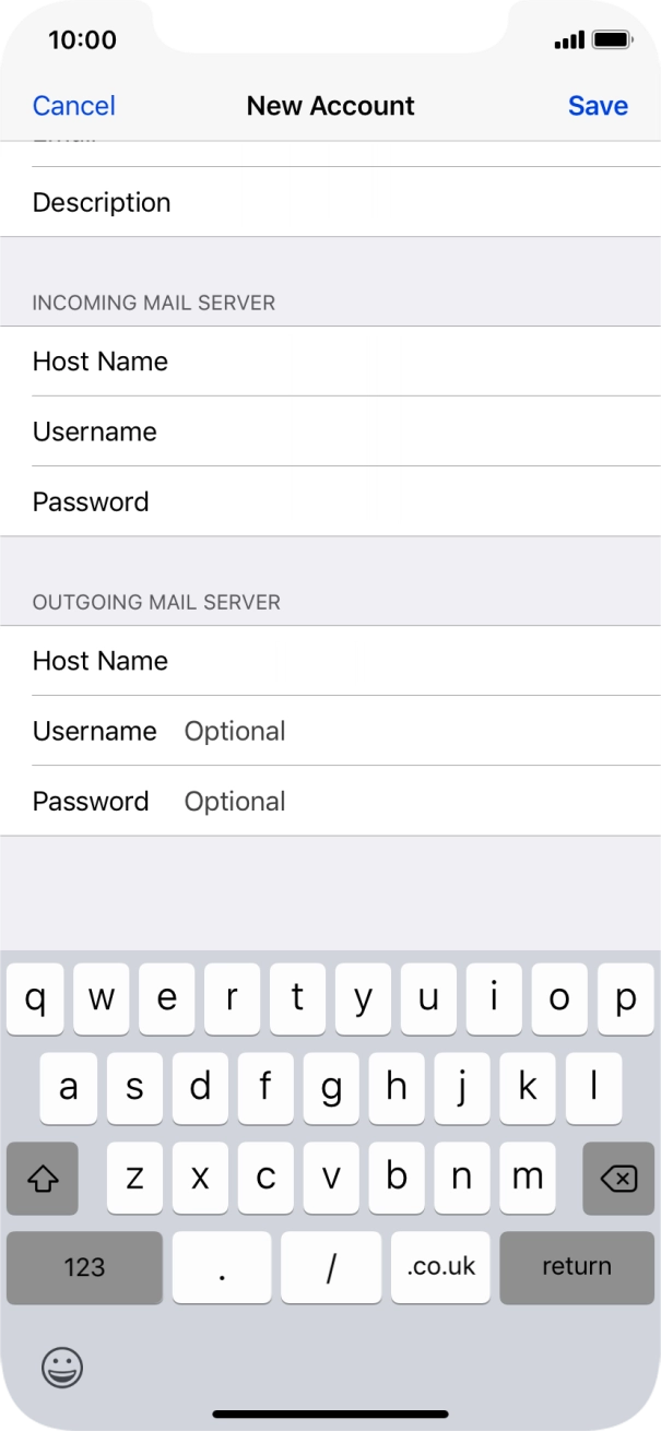 Press Username and key in the username for your email account.