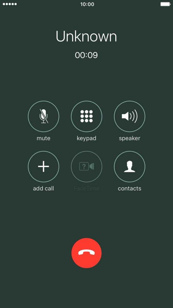 Press the end call icon to end the call and return to the home screen.