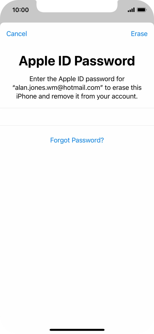 Key in the password for your Apple ID and press Erase. Wait a moment while the factory default settings are restored. Follow the instructions on the screen to set up your phone and prepare it for use.