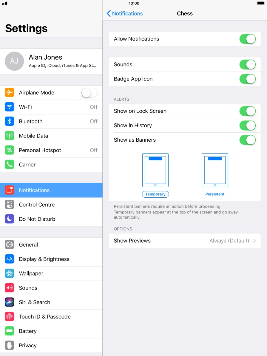 Press the indicator next to 