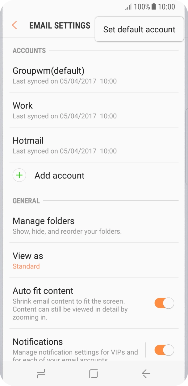 Press Set default account.