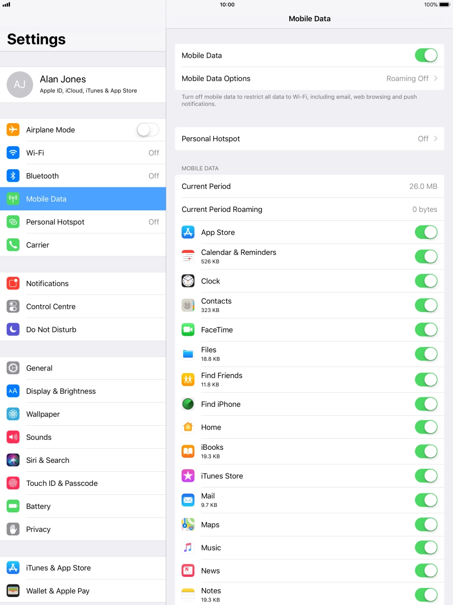 Press Mobile Data Options.
