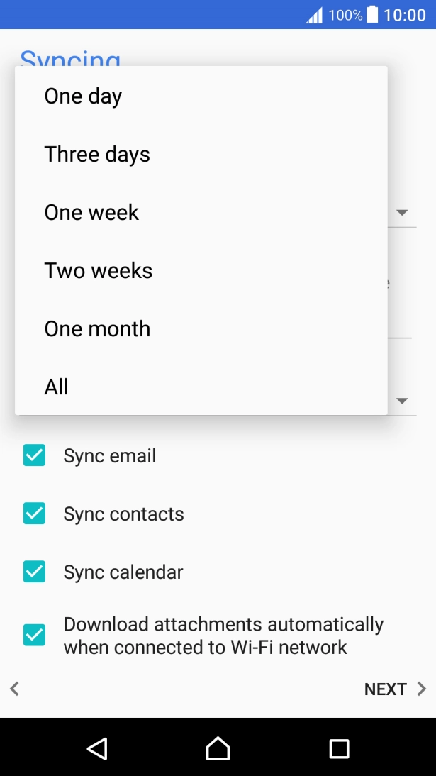 Press the required setting.