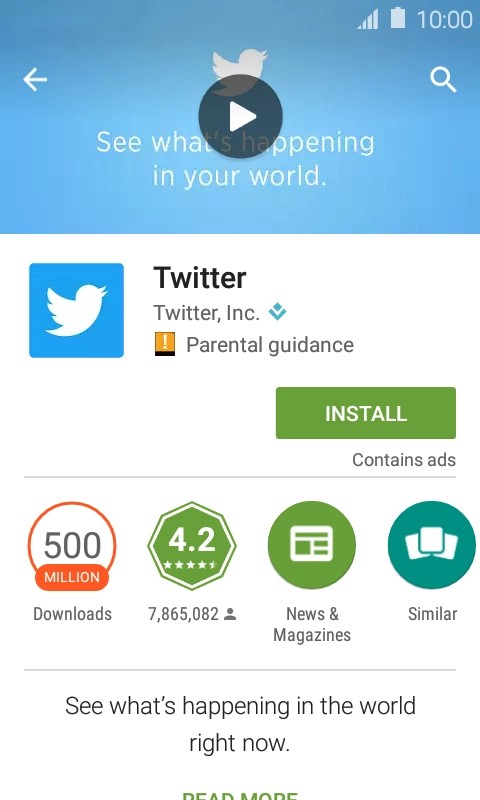 Press INSTALL and follow the instructions on the screen to install Twitter.