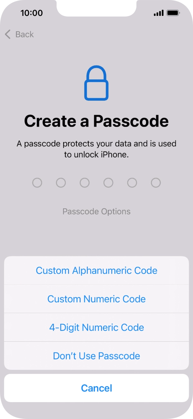 Follow the instructions on the screen to turn on use of phone lock code or press Don't Use Passcode.