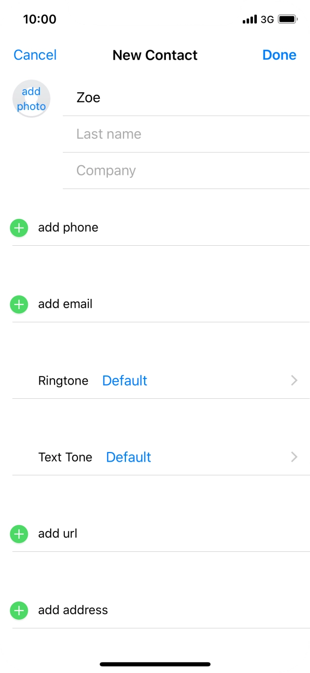 Press Last name and key in the last name. Press Last name and key in the last name.