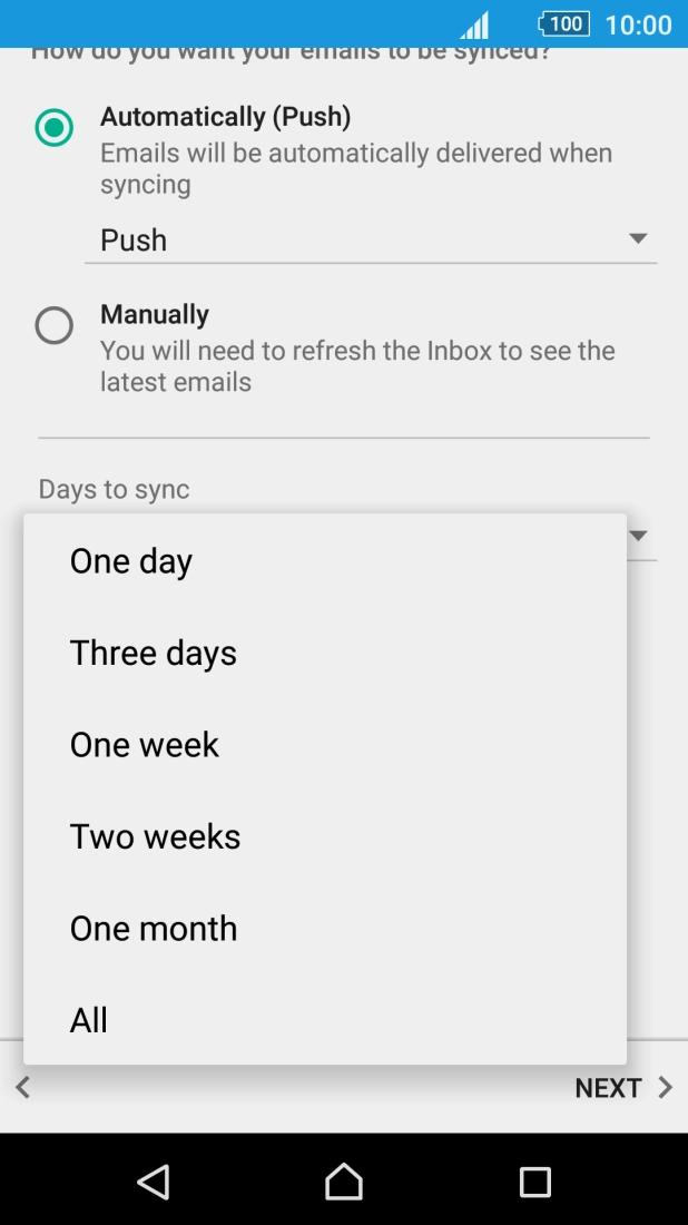 Press the required setting.
