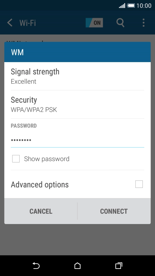 Key in the password for the Wi-Fi network and press CONNECT.