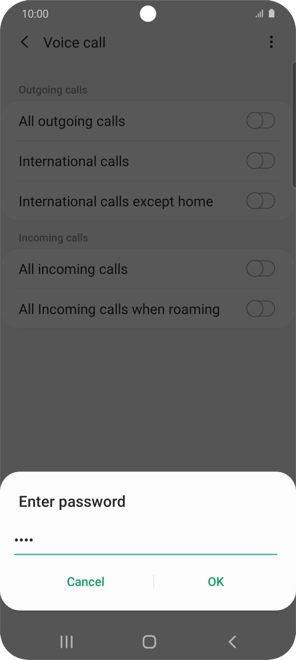 Key in your call barring password and press OK.