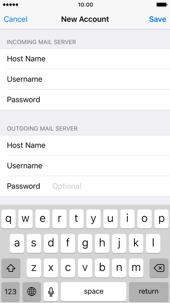 Press Password and key in the password for your email account.