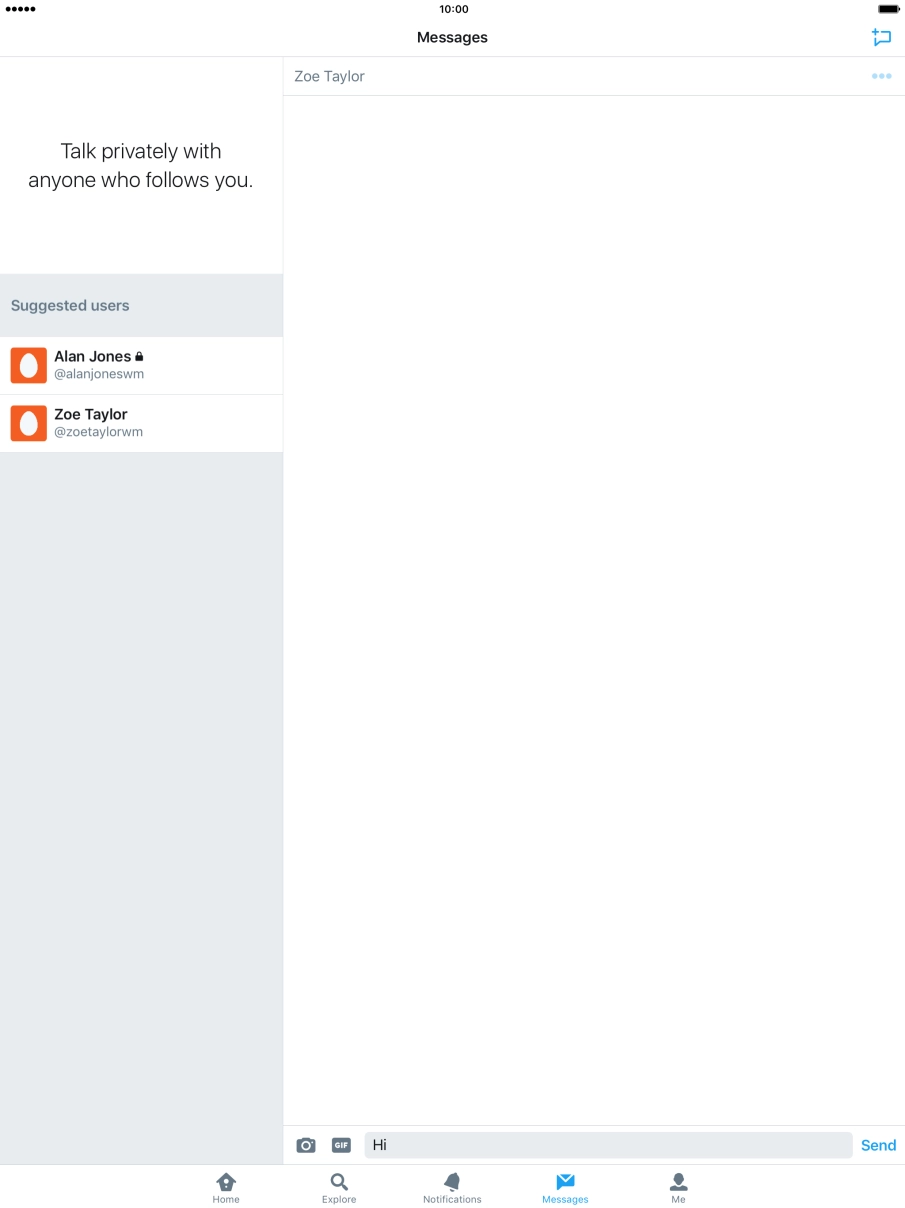 Write the required message and press Send.