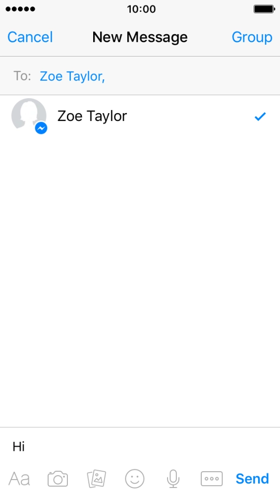 Write the required message and press Send.
