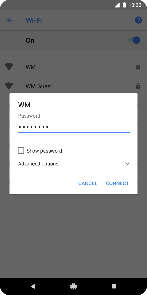 Key in the password for the Wi-Fi network and press CONNECT.