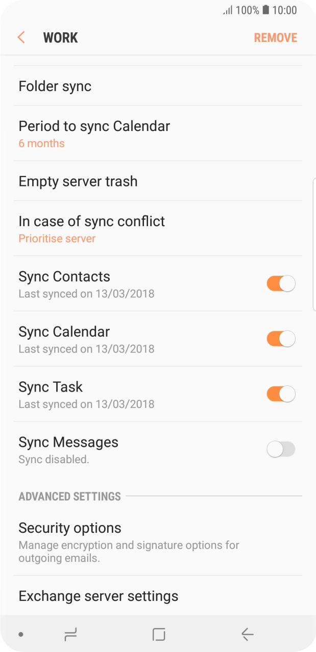 Press the required data types to turn synchronisation on or off. Press the required data types to turn synchronisation on or off.