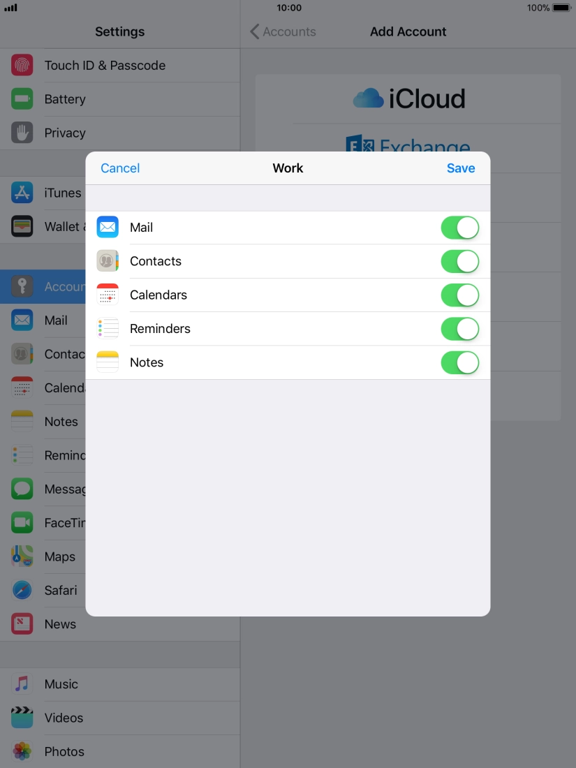 Press the indicator next to the required data type to turn synchronisation of each data type on or off.