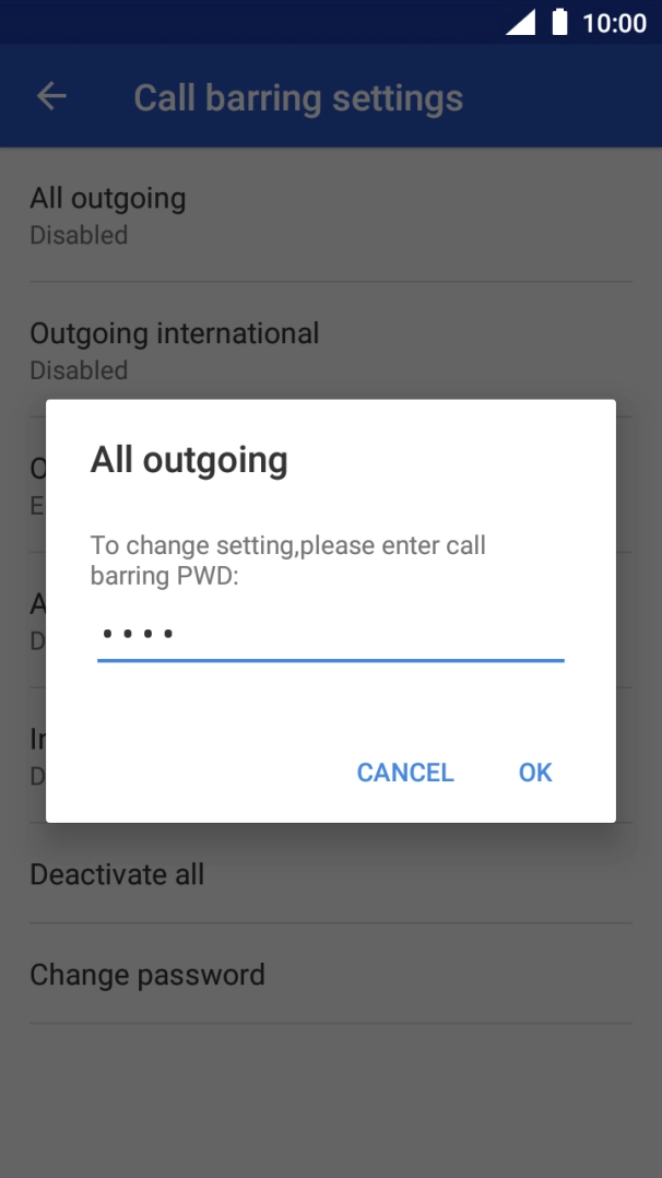 Key in your call barring password and press OK.