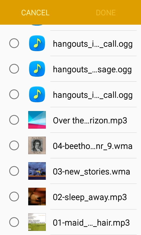 Press the required audio file.