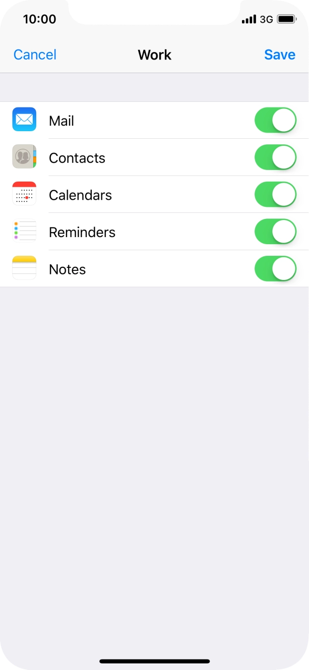 Press the indicator next to the required data type to turn synchronisation of each data type on or off. Press the indicator next to the required data type to turn synchronisation of each data type on or off.
