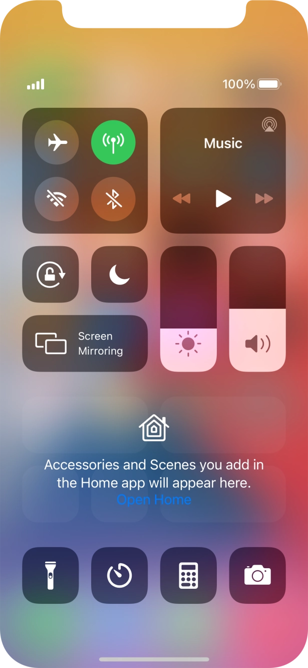 Press the required function to open an application or turn the function on or off.