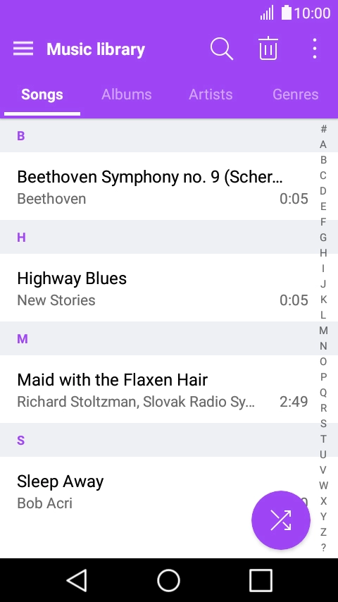 Press Songs and go to the required audio file.